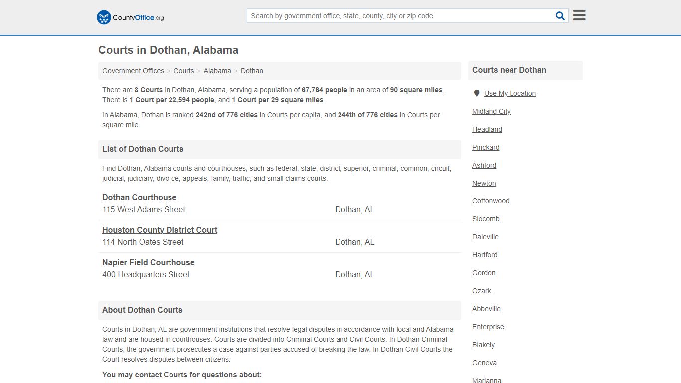 Courts - Dothan, AL (Court Records & Calendars) - County Office